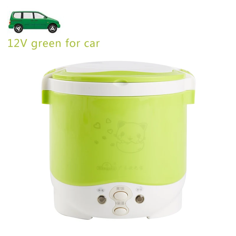 12V green for car 1Л рисоварка используется в доме 110 В до 220 В или автомобиль 12 В до 24 В достаточно для двух человек с инструкциями на английском языке - Цвет: 12V green for car