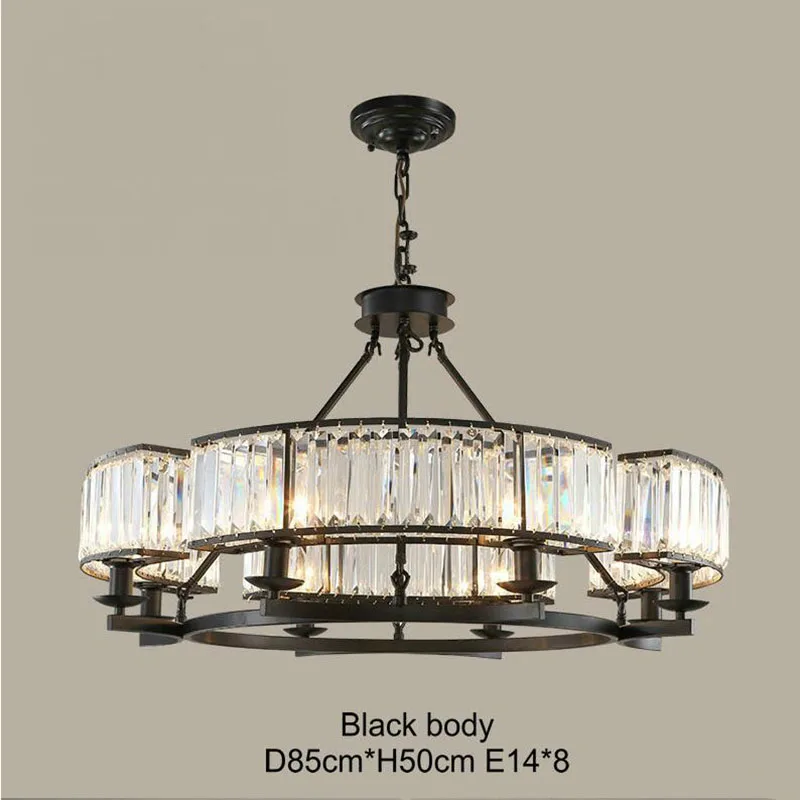 black D85 H50CM Винтажная хрустальная лампа в стиле лофт, черная бронзовая хрустальная лампа, люстра, маска, лампы для гостиной, E14, светодиодная лампа - Цвет абажура: black D85 H50CM