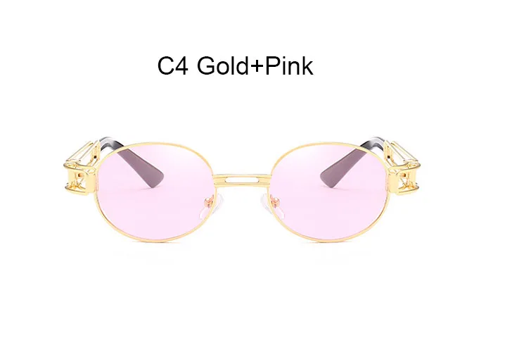 C4 Gold Pink Солнцезащитные очки Для женщин Винтаж очки овальной формы с Очки для мужчин Брендовая Дизайнерская обувь Стимпанк розовое золото солнцезащитные очки розовый желтый UV400 - Цвет линз: C4 Gold Pink