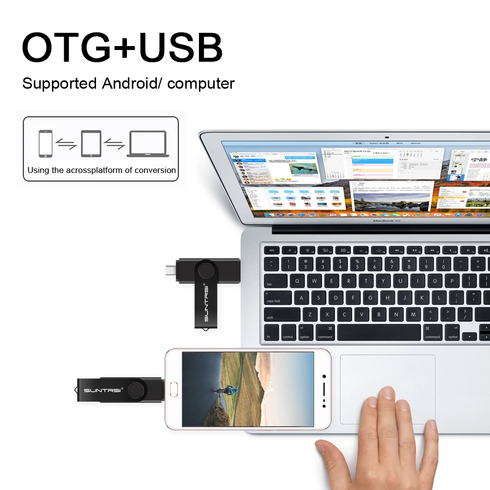 Suntrsi OTG флеш-накопитель 4 ГБ 8 ГБ для смартфона USB флеш-накопитель 16 ГБ 32 ГБ Флешка USB флешка для ПК реальная емкость 64 Гб