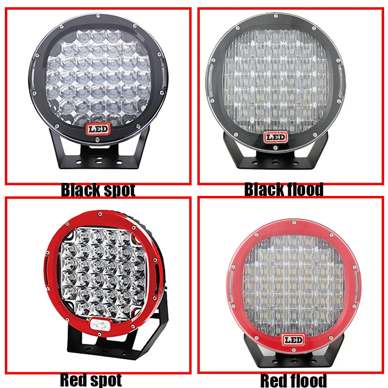 9 дюймов красный черный круглый светодиодный дальнего света 12 В 24 в светодиодный внедорожный свет 185 Вт светодиодный рабочий свет для внедорожника ATV UTV 4WD 4X4