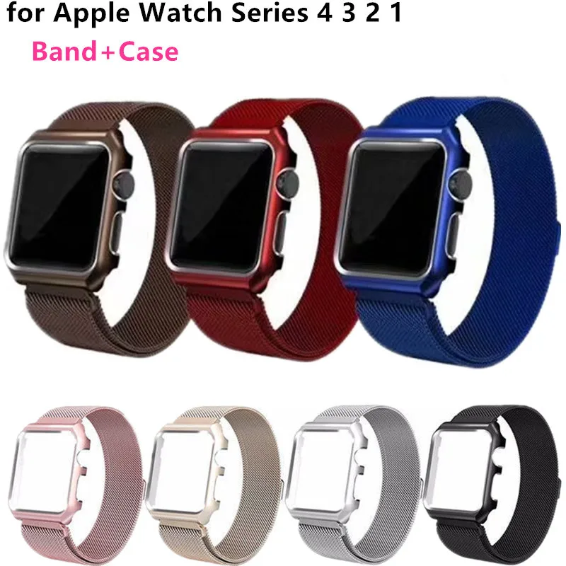 Миланская петля ремешок + чехол для часов Apple Watch 4 44 мм 40 браслет из нержавеющей
