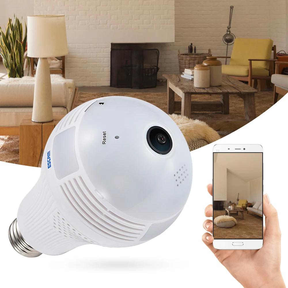 ESCAM QP136 960P WiFi IP Bulb Camera 360 Degree Panoramic H.264 Infrared Indoor Remote Control Motion Detection Security | Безопасность