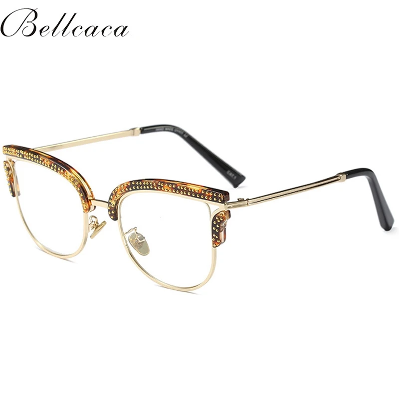 97518 Leopard Bellcaca, оптические очки, женские модные очки по рецепту, алмазные очки, оправа, прозрачные линзы, BC824 - Цвет оправы: 97518 Leopard