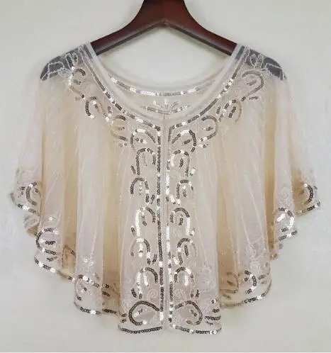 Pure Golden Винтажная шаль 1920 s, расшитая блестками и бисером, короткая накидка, украшенная бисером, Гэтсби, вечерние, сетчатые, короткие, накидка, Аксессуары для платья - Цвет: Pure Golden