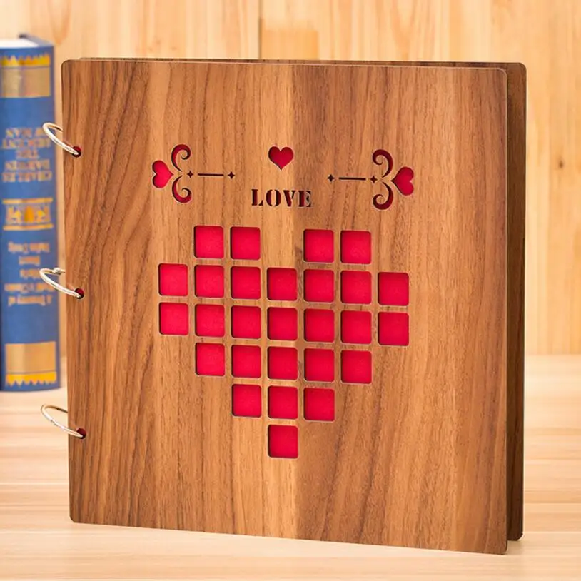 Альбом для фотосъемки с большим деревянным покрытием 29x29 см черный бумажный