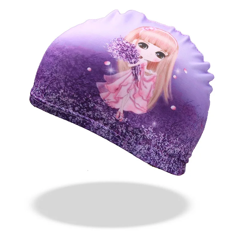 Purple Girl Плавающие шапки ming, очень эластичные, милые, женские, детские, Мультяшные, тканевые, милые Мультяшные животные, защищают уши, для мальчиков и девочек, плавающие шапочки для бассейна, шапка - Цвет: Purple Girl