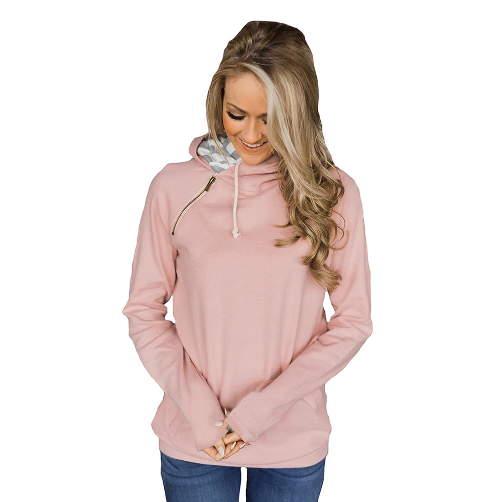 NORA TWIPS Sweatshirts Women 2018 Fashion Zipper drawstring tie with hood Hooded Tracksuits Solid Female Pullovers | Женская одежда