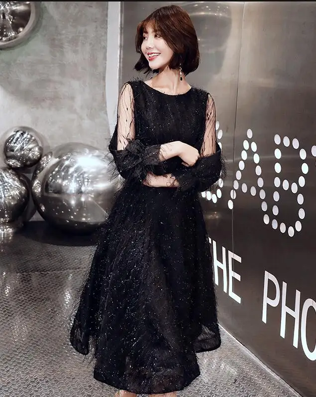 Weiyin Robe de Soiree Courte розовое винтажное кружевное вечернее платье короткое вечернее платье с поясом Vestido de Festa WY1410 - Цвет: Черный