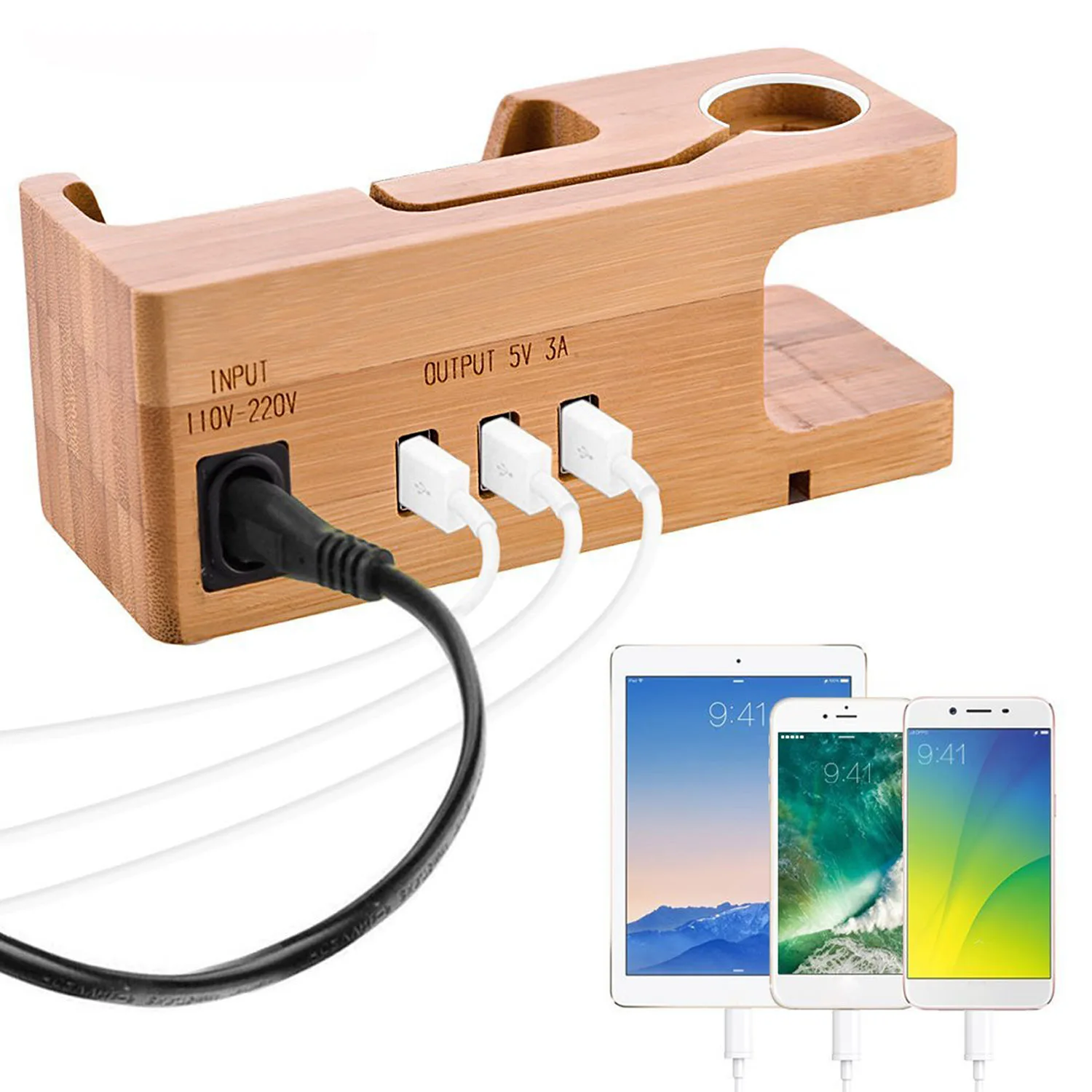 Besegad бамбуковая деревянная зарядная док станция держатель с 3 USB портами для Apple