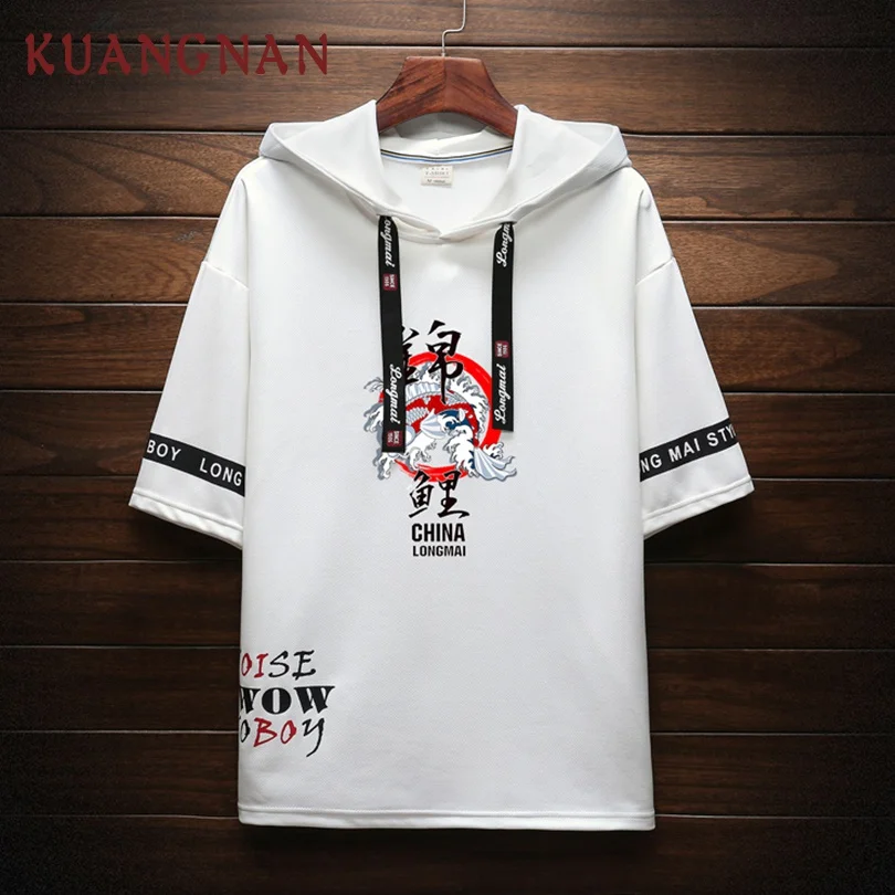 KUANGNAN китайский стиль принт карпа мужские толстовки уличная одежда XXXXL белая