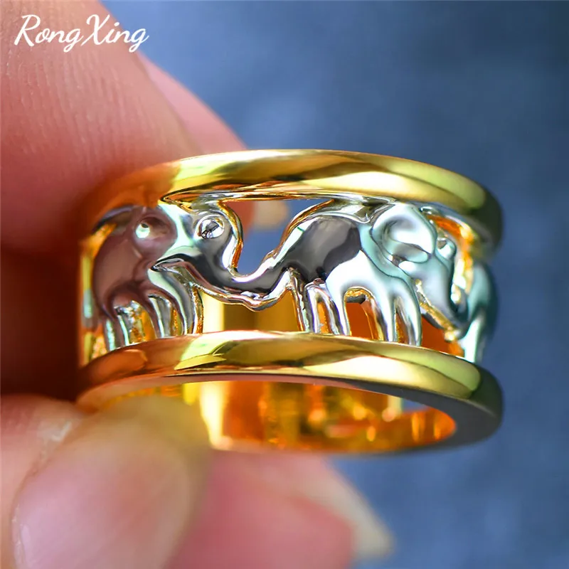 Rongxing старинный серебряный цвет милый слон кольца для мужчин и женщин желтое