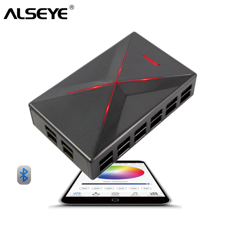 ALSEYE кулер контроллер для Компьютере Bluetooth Скорость вентилятора и LED RGB управления по телефону приложение для 14 вентилятор системы охлаждения