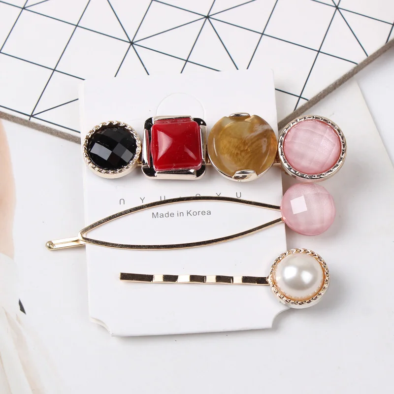 

Fashion 1set Acetate multiple styles Metal Women Hair Clip Pearl Beads Hairpins Irregular Geometric Hair Styling Accessories