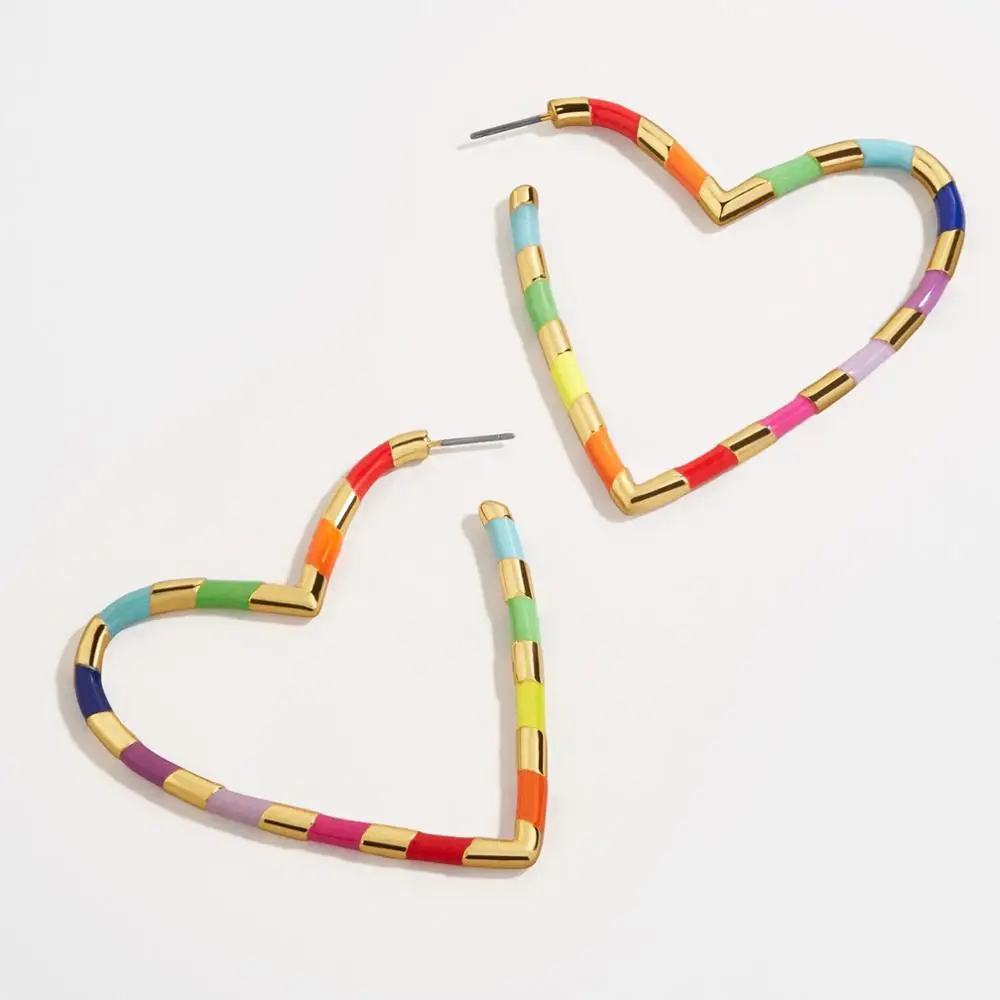 Новые большие эффектные цветные серьги обруча сердца женские аксессуары большие серьги на петлях huggie