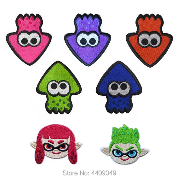 Вышитая утюгом нашивка фиолетового и зеленого кальмара Splatoon игровой персонаж