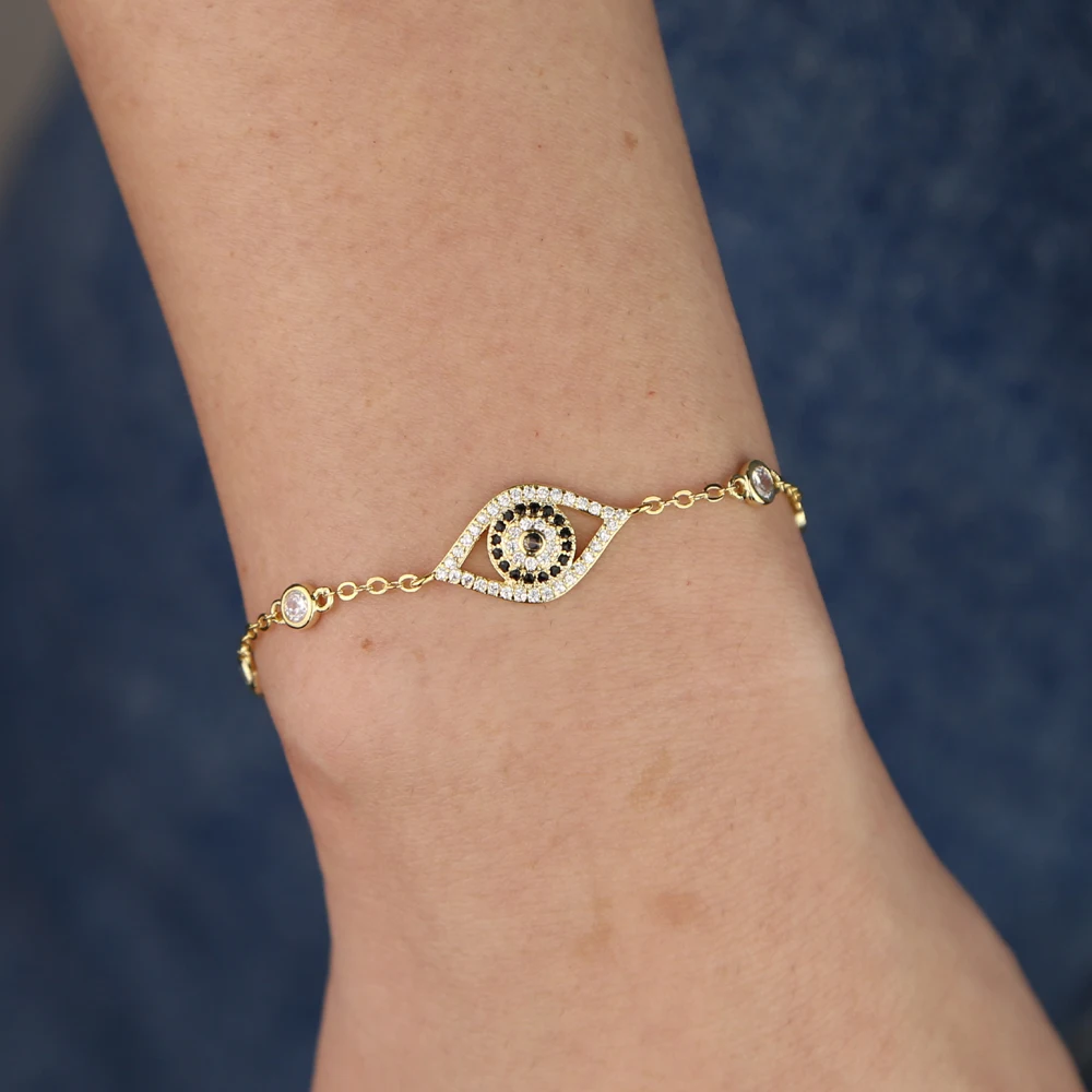 2020 блестящий черный циркон Турецкий Дурной глаз браслеты с подвесками женский
