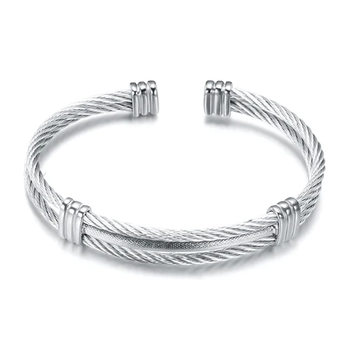 Silver Новое поступление, Весенняя проволочная линия, красочный Титановый стальной браслет, растягивающийся кабель из нержавеющей стали, браслеты для женщин - Окраска металла: Silver