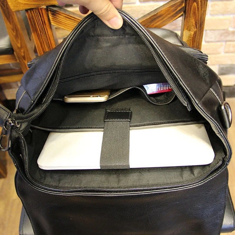 Модный классический крутой черный мужской рюкзак из искусственной кожи акция