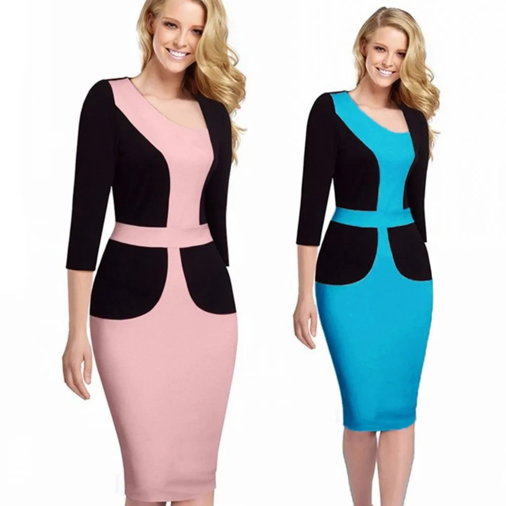 FD3545 дамское модное цветное платье карандаш с рукавом 3/4 Vestidos асимметричный