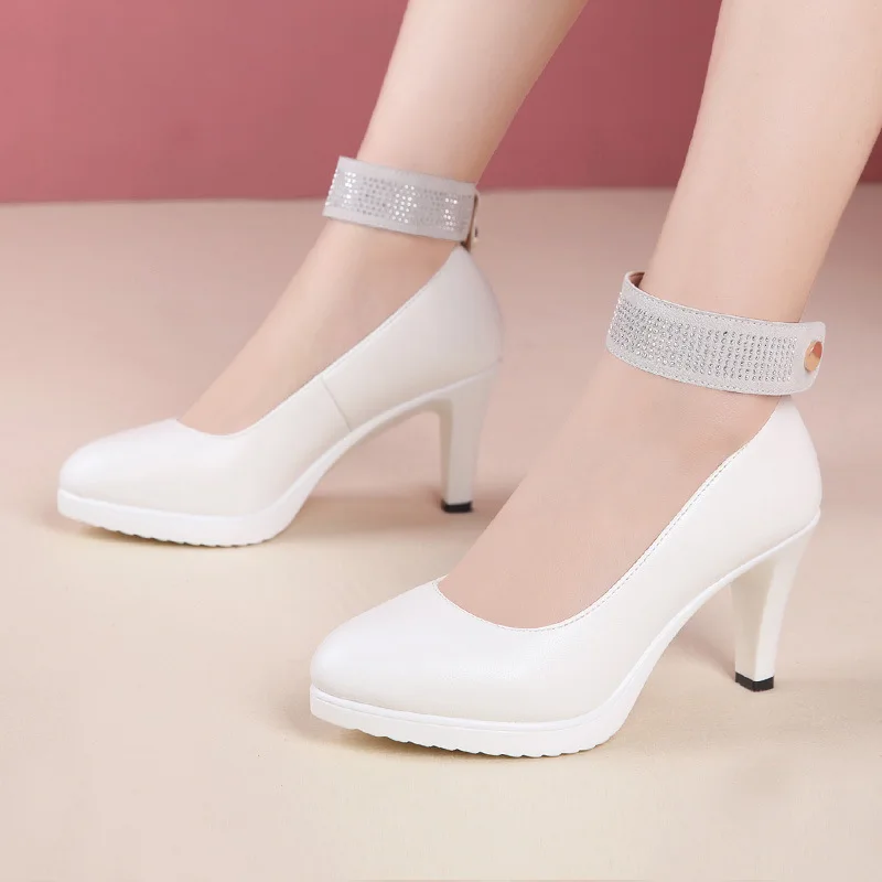 

Big Size Pointed Toe Stilettos Wedding Shoes Women Pumps 2021 Spring Autumn Ankle High Heels Shoes Ladies Black Office Shoe
