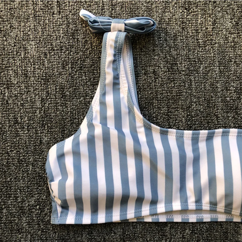 2018 сексуальный бикини в полоску с одним плечом женский купальник пуш ап пляжная