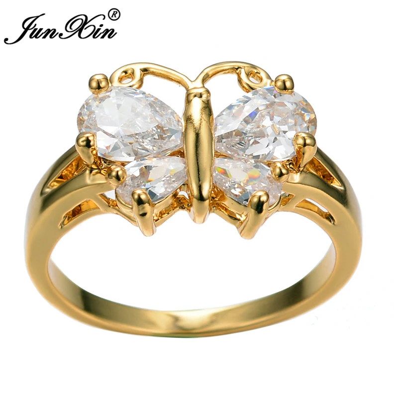 JUNXIN элегантное кольцо в стиле бабочки с фиолетовым Цирконом и камнем желтое