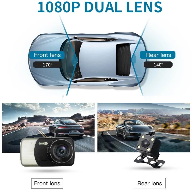Car DVR 4 Inch Dual Lens Rearview Camera Night Vision 1080P dash cam free shipping | Автомобили и мотоциклы
