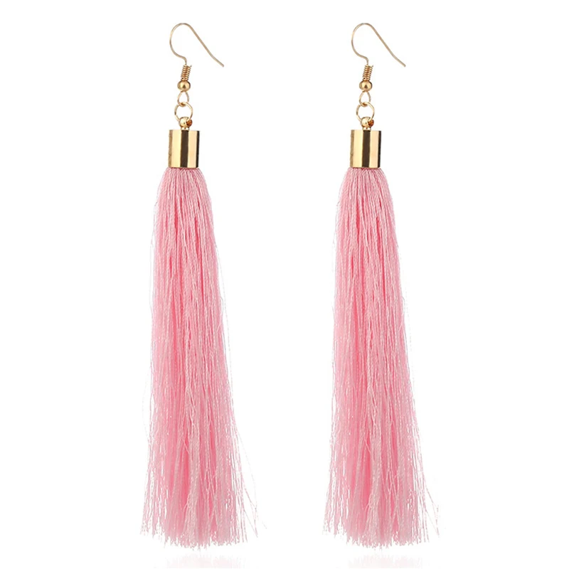 pink Женские серьги с кисточками от бренда ZHINI, модные ювелирные изделия в богемном стиле, Висячие черные длинные серьги из шелковой ткани, этнические Винтажные серьги - Окраска металла: pink