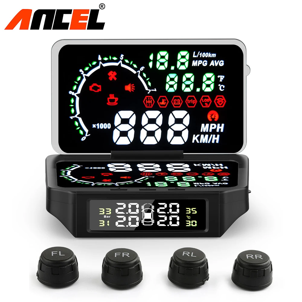Ancel OBD2 автомобильный HUD TPMS монитор давления в шинах диагностический Монитор