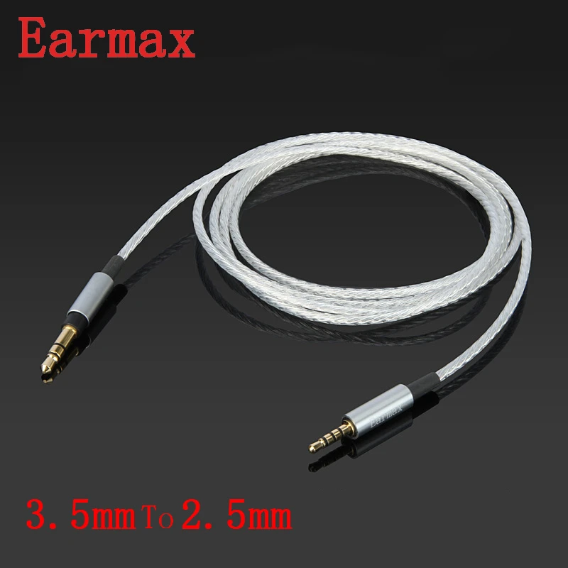 Earmax Наушники Hi-Fi кабель 3,5 мм до 2,5 мм с серебристым покрытием обновленная на обоих концах для подключения внешних устройств к автомагнитоле для AKG-Y40 Y45BT Y50 Y50BT K545