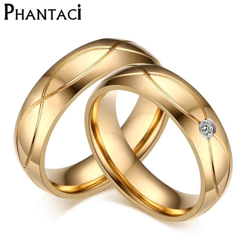 Обручальное кольцо из нержавеющей стали с фианитом 6 мм|engagement wedding ring|couple ringsring for |