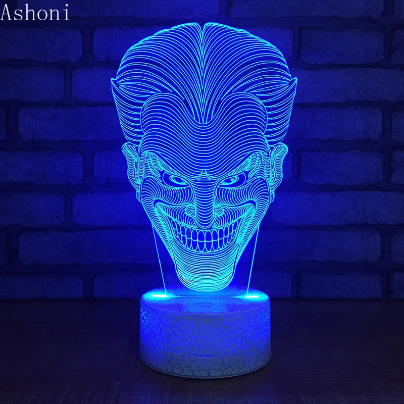 Настольная лампа 3D Joker с изменяемым настроением RGB 7 цветов вечерние настольные