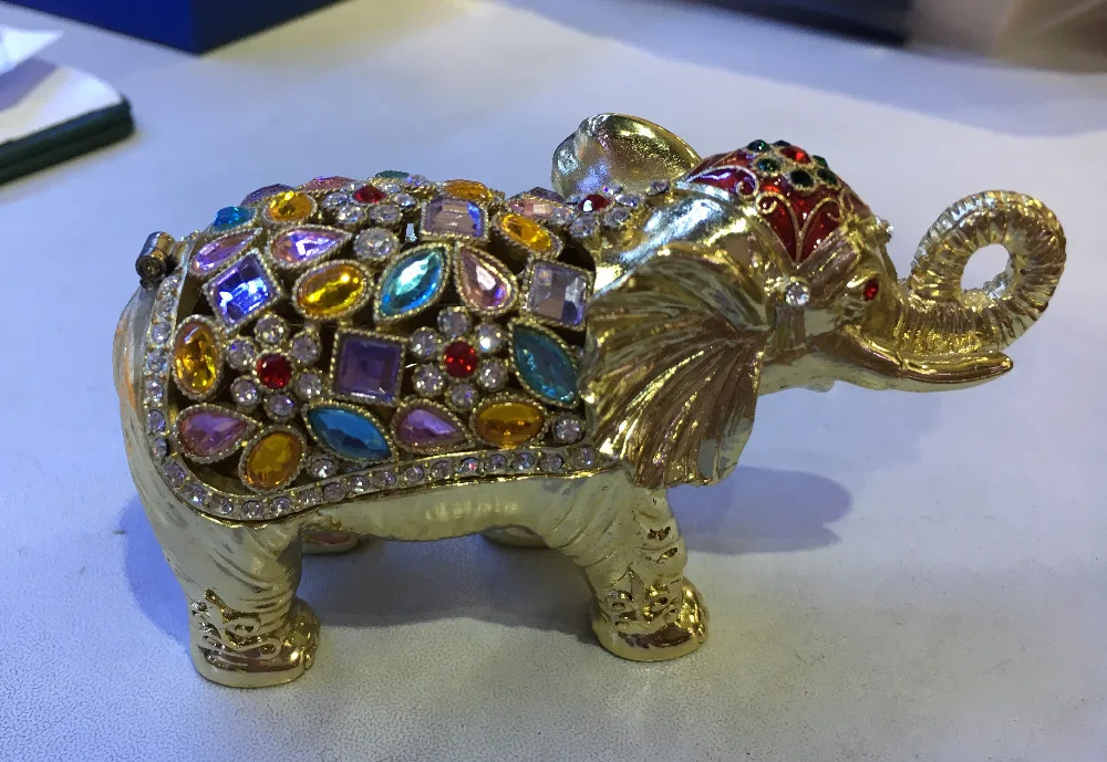 Color Stones Studded Elephant Jewelry Trinket Box Crystals Elephant Keepsake Display Box Cute Animal Shaped Gift