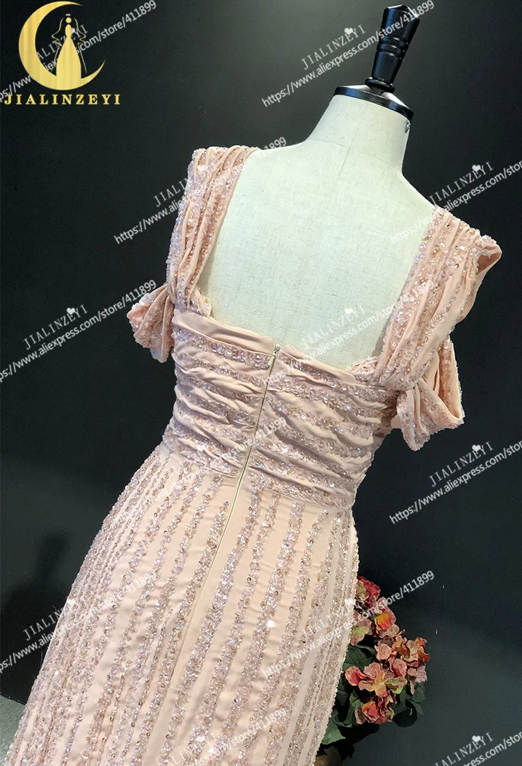 Реальный образец телесного цвета JIALINZEYI с вырезом лодочкой шифоновое платье Elie saab