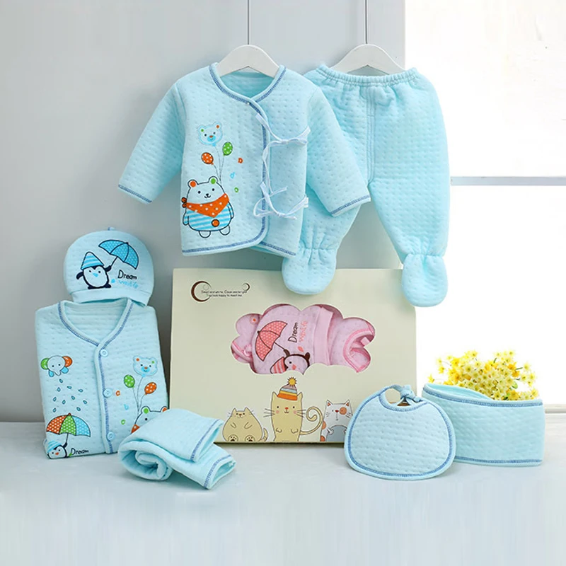 7pcs/set Newborn clothes Cotton baby girl Set Warm Tops hat Pants infant boy gift set tracksuits underwear outfit | Детская одежда и
