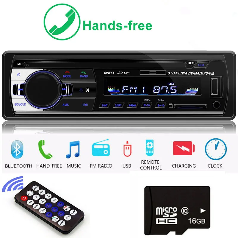 Авторадио 1 din автомобильное радио JSD 520 стерео bluetooth аудио mp3 рекордер usb sd aux вход oto