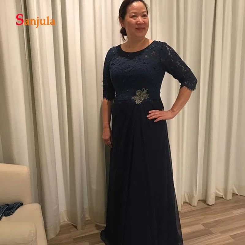 Chiffon Skirt Mother's Dresses Scoop A-Line Half Sleeve Lace Mother of the Bride 2019 madre de la novia SD319 | Свадьбы и