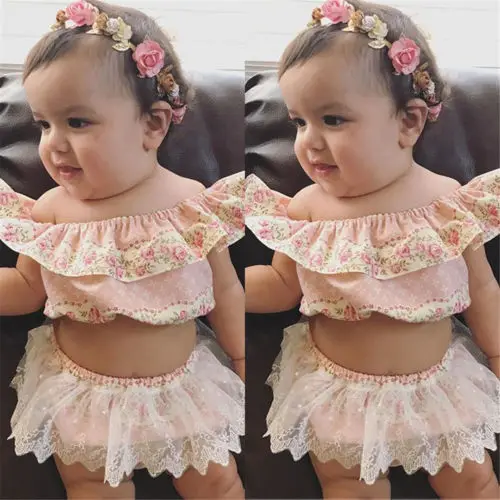 Милая Одежда для новорожденных девочек пуловер с оборками и открытыми плечами