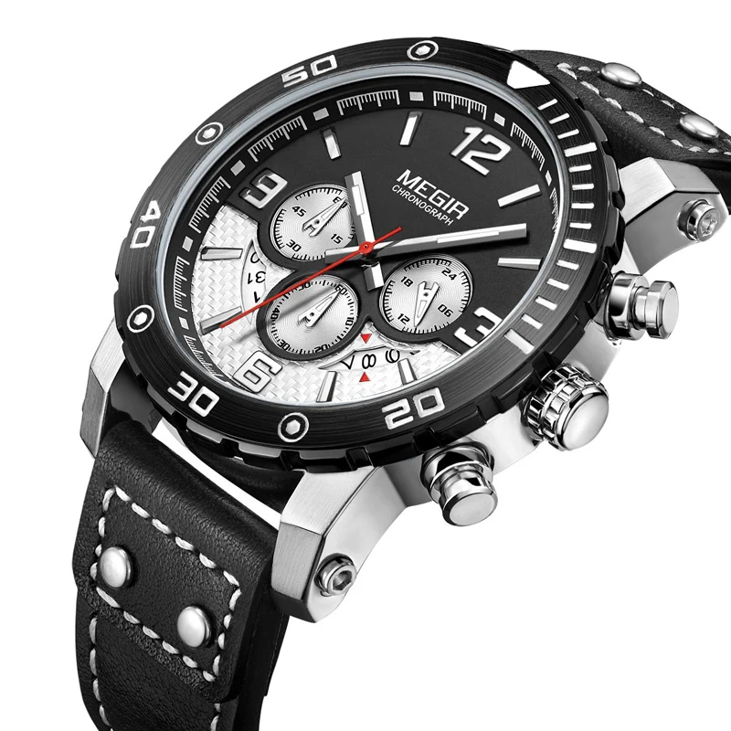 Бренд Megir мужские повседневные Роскошные светящиеся часы несколько функций натуральная кожа