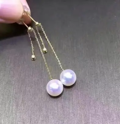 free shipping &gt&gt&gt&gtnoble jewelry AAAcharming pair of 10-11mm south sea round white pearl damgle earring 14k | Украшения и