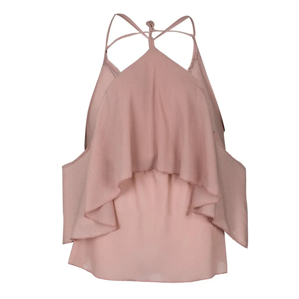 Женская блузка с открытыми плечами и лямкой через шею модная повседневная