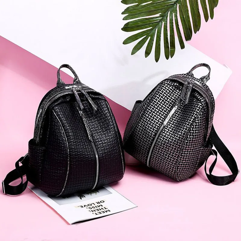 Backpack female 2019 new large capacity woven pattern fashion pu soft leather student bag travel quality | Багаж и сумки