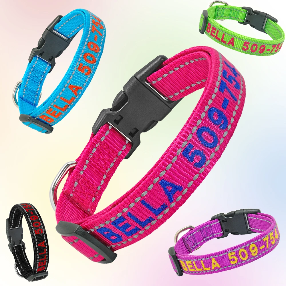 Персонализированные нейлоновые ошейники для собак Светоотражающие вышитые Pitbull