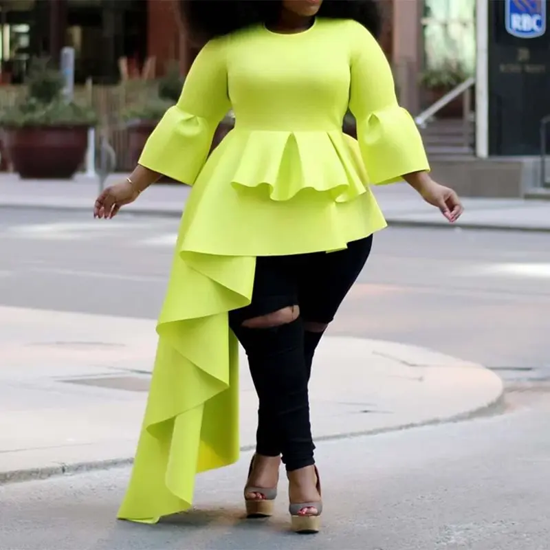 Женская блузка с круглым вырезом Falbala длинная Асимметричная рукавом три четверти