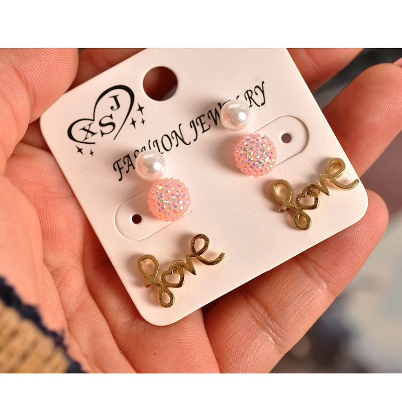New fashion women accessorize girls birthday party pearl ear studs beautiful mix-and-match 3 pairs /set earrings Christmas gift | Украшения