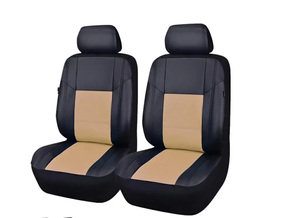 Front Two Beige Универсальный чехол для автомобильного сиденья из искусственной кожи, черный, бежевый, синий, чехлы для всех автомобилей, защита для автомобильного сиденья - Название цвета: Front Two Beige
