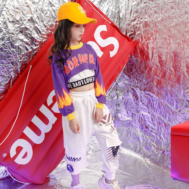 Детские Одежда в стиле хип хоп Suiuts танцевальный костюм для девочек укороченная