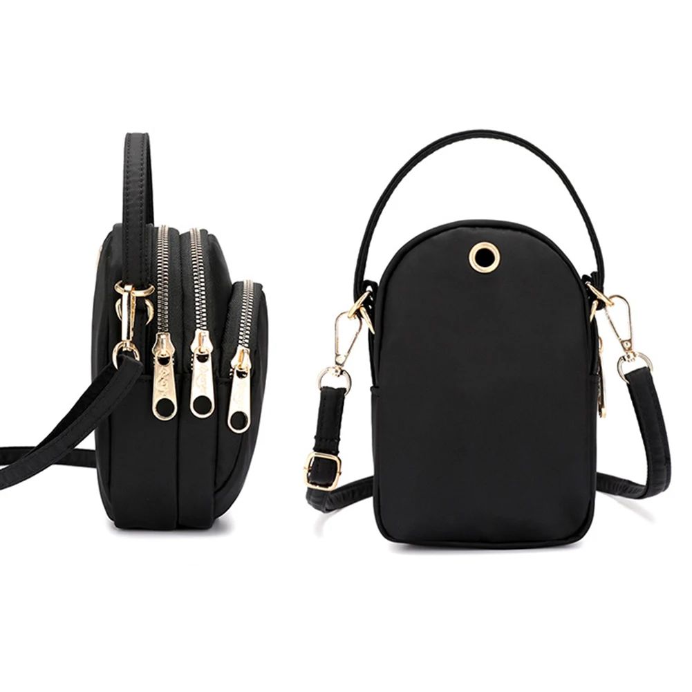 Женская сумка через плечо нейлоновая черная с принтом многофункциональные