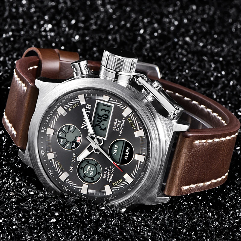 Мужские спортивные цифровые часы NORTH водонепроницаемые аналоговые кварцевые с